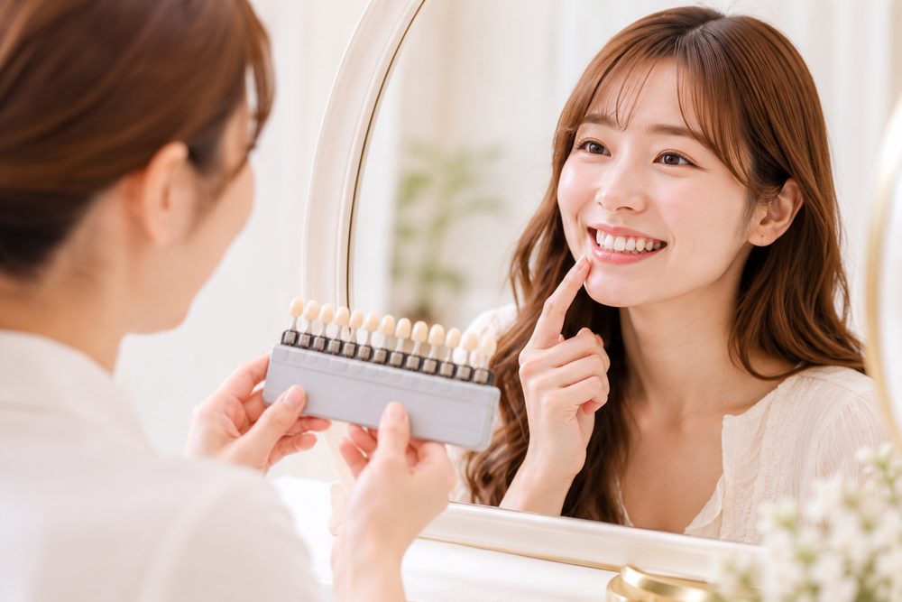 鏡で仕上がりを確認する女性（イメージ）